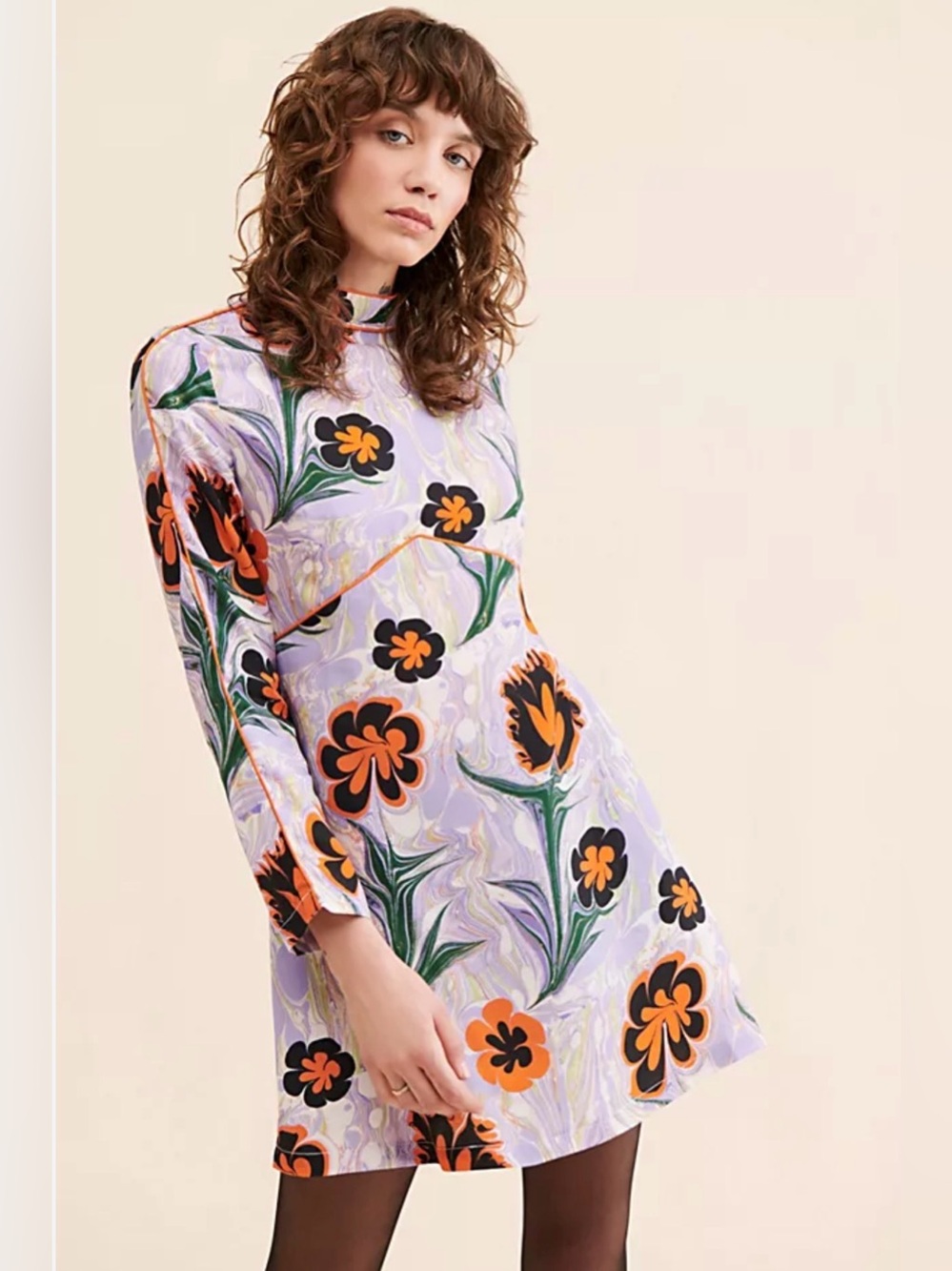 Untitled in Motion Floral Mini Dress XS Tencel Mock Neck Retro Mod NWT Summer